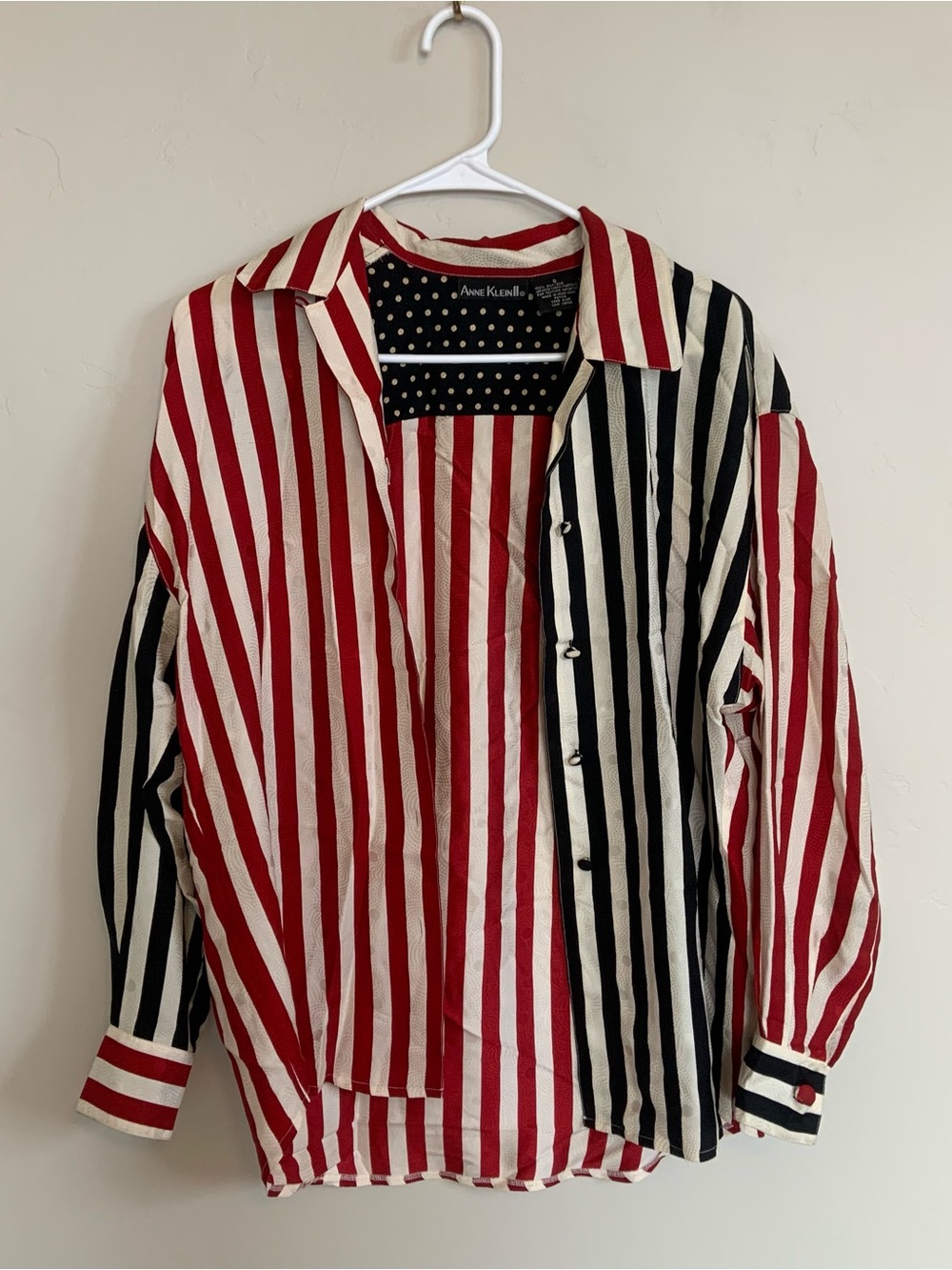 Anne Klein Vintage 90s Retro 100% Silk Striped Button-Up Blouse Leightweight
